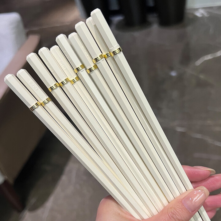 胖东来同款意式极简风合金筷子家用高档家庭2025颜值白色筷子 六六好运合金筷【金5双装】【图片 价格 品牌 报价】-京东