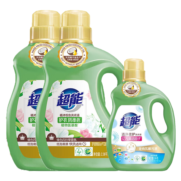 超能洁净柔护洗衣液1kg*1瓶+ 植沐悦色洗衣液 绿色风铃草...