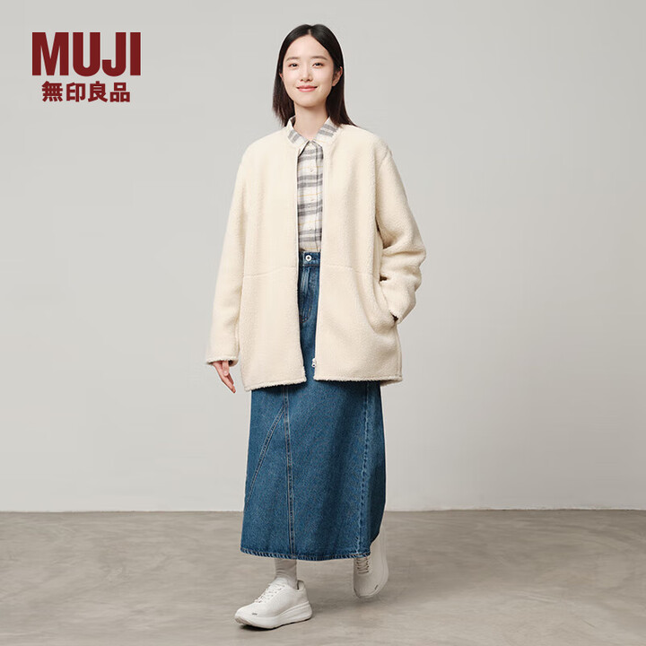 无印良品（MUJI）女式 长毛抓绒 大衣 长袖秋冬款 羊羔绒...