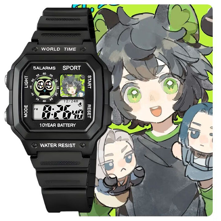 卡通罗小黑战记无限风息电子手表运动数字式腕表初中学生款有闹钟