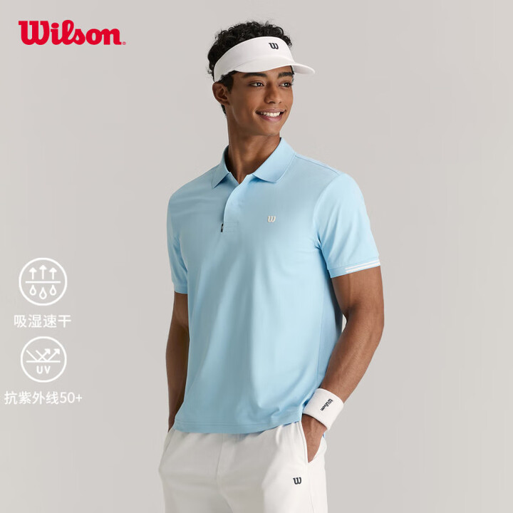 威尔胜(Wilson)官方2025夏季新款男士TIMELESS运动网球服防晒吸湿速干短袖POLO衫 新品上市-轻盈蓝WM20007532LBL ...