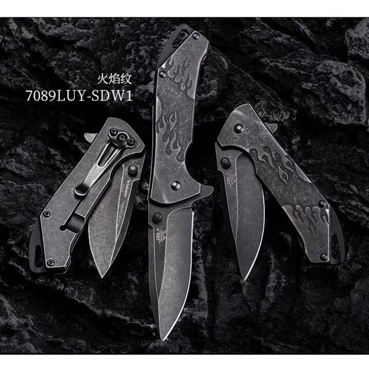 三刃木全钢石洗小折刀户外露营小刀全钢材质扎实耐用未开刃 深灰色 60°以上 x 6.6cm x 97mm