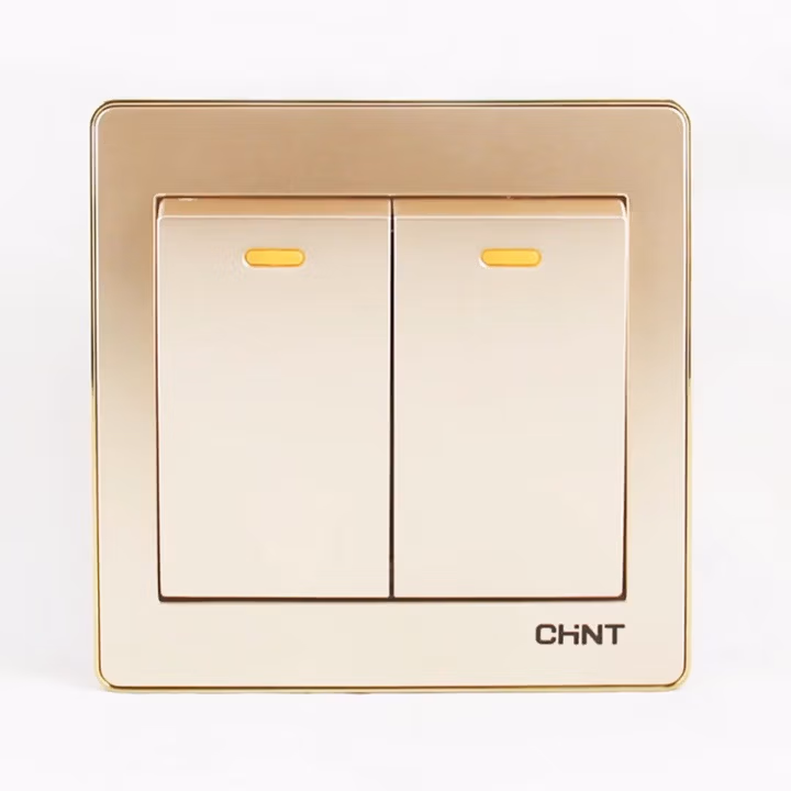 正泰开关插座 五孔插座 二三插 钢架墙壁开关插座面板 NEW7L香槟金色 两开单