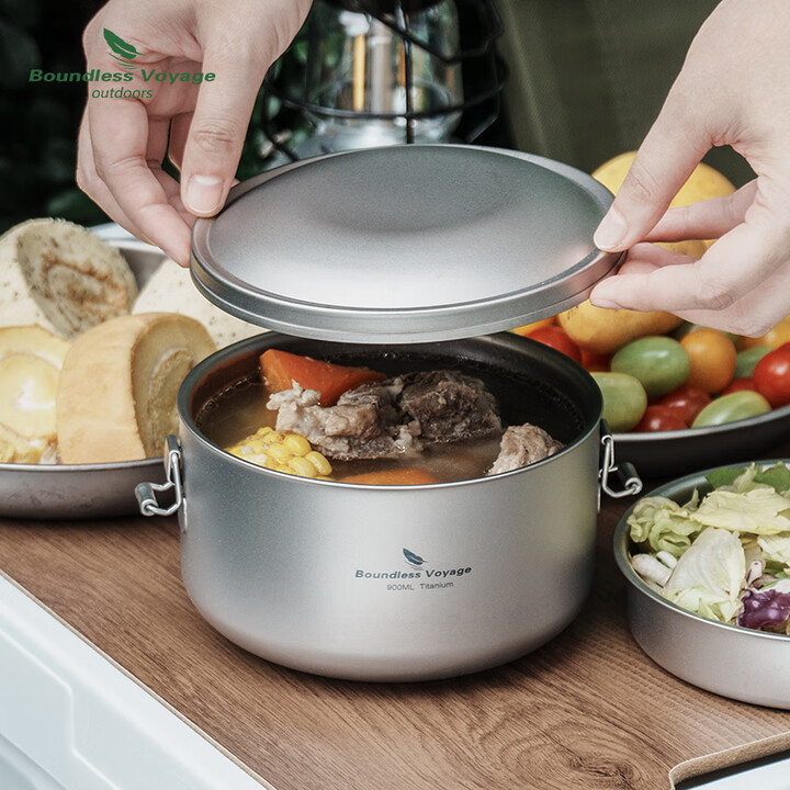 必唯（BOUNDLESS VOYAGE） 纯钛外双层饭盒便当饭盒900ml便携露营泡面碗餐具带盖野营野餐 Ti1095T  900ml