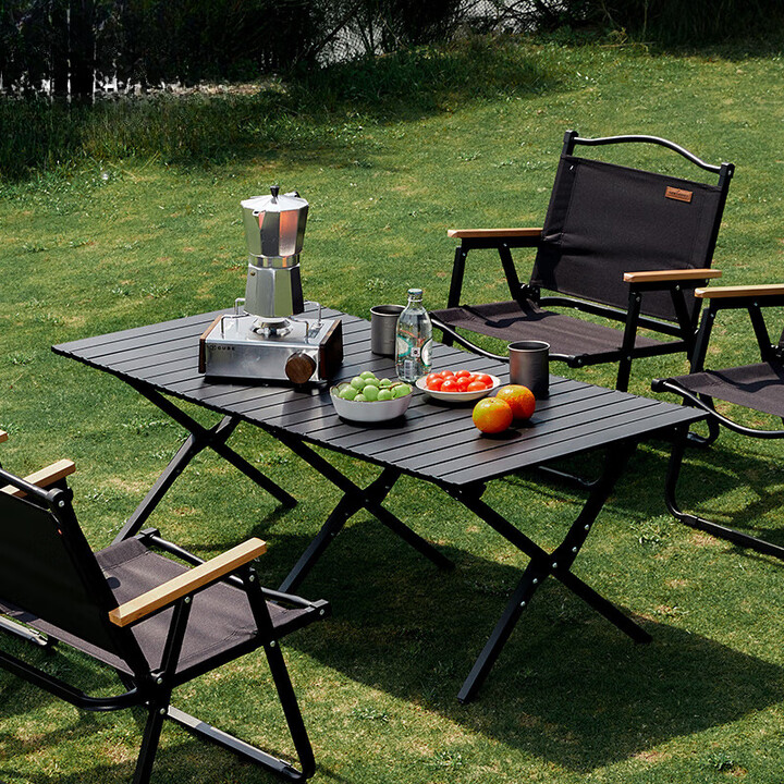 郝麦户外折叠桌椅便捷式蛋卷桌野餐野营烧烤桌套装露营装备全套 中号桌+中号克米特椅*4