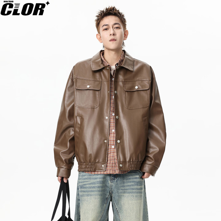 【CLOR夹克】CLOR美式防水机车皮衣男春夏款潮牌PU皮夹克百搭休闲外套PY02棕色4XL【行情 报价 价格 评测】-京东