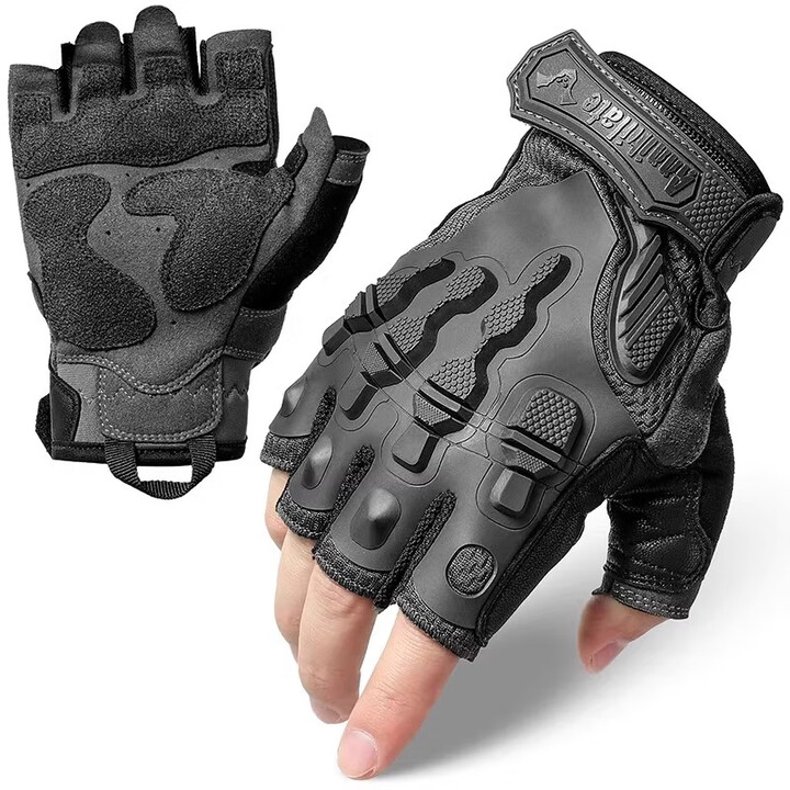 zune lotoo战术手套防割耐磨骑行手套摩托车户保暖格斗手套冬季男触屏 黑色半指 S