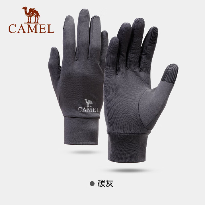骆驼（CAMEL）新品户外手套女冬保暖骑行登山加绒防滑触屏运动手套男 【薄绒内里】碳灰，A1W3GZ103 M