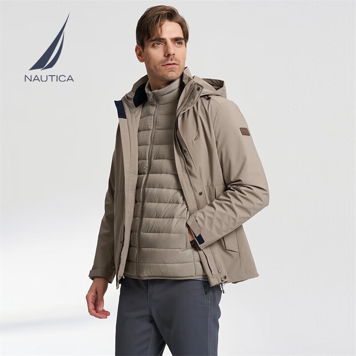 【诺帝卡JO3401】诺帝卡（NAUTICA）【石墨烯保暖】秋冬防轻溅水可拆帽三合一羽绒服男 流沙色0CR M【行情 报价 价格 评测】-京东