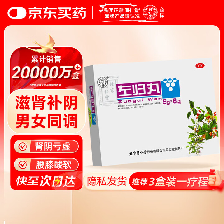 同仁堂 左归丸 9g*6袋 左归丸同仁堂腰酸膝软盗汗神疲口燥...