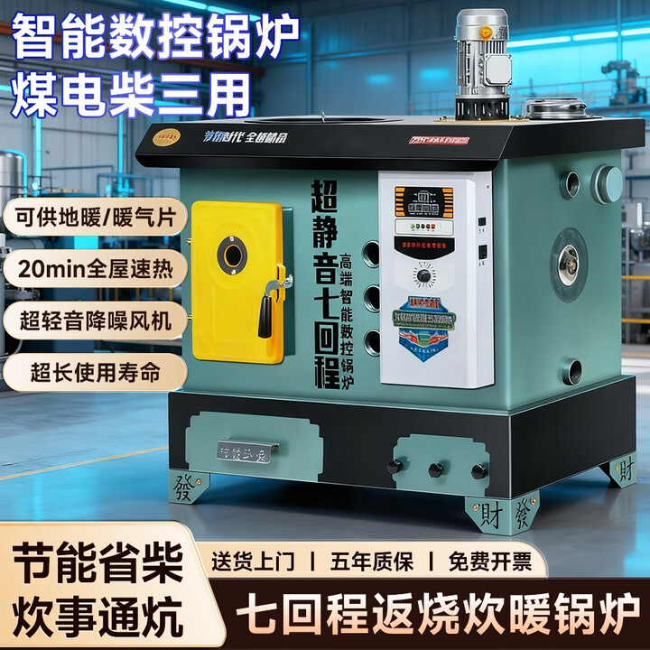 狄丽莫数控锅炉柴煤两用家用采暖炉七回程反烧通炕地暖水暖取暖炉 500#数控七回程【煤柴款】 地暖管/暖气片通用