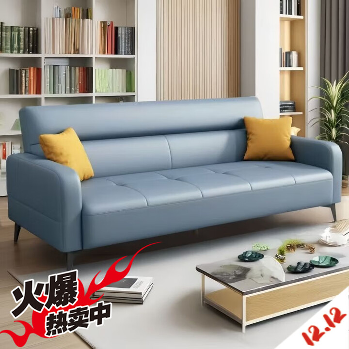 咏幻德国进口品质猫抓皮沙发床一体两用简约现代小户型客厅出租房办公 【旗舰版】蓝灰色(加固实木框架 耐磨猫抓皮) 2米四人位【小户型可当床】送2 ...