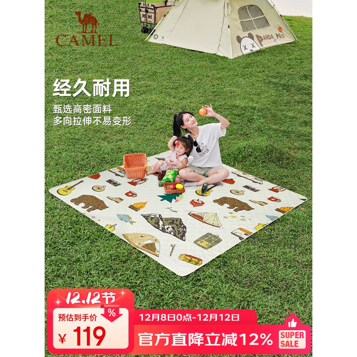骆驼（CAMEL）野餐垫户外露营帐篷防潮垫郊游野炊防水坐垫地垫地布加厚 P001B