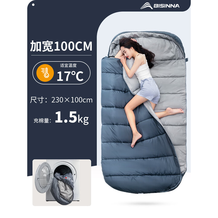 北山狼  户外睡袋成人冬季保暖加大加宽信封式棉睡袋露营单人加厚通用款 1.5kg灰色【12°C-17℃】