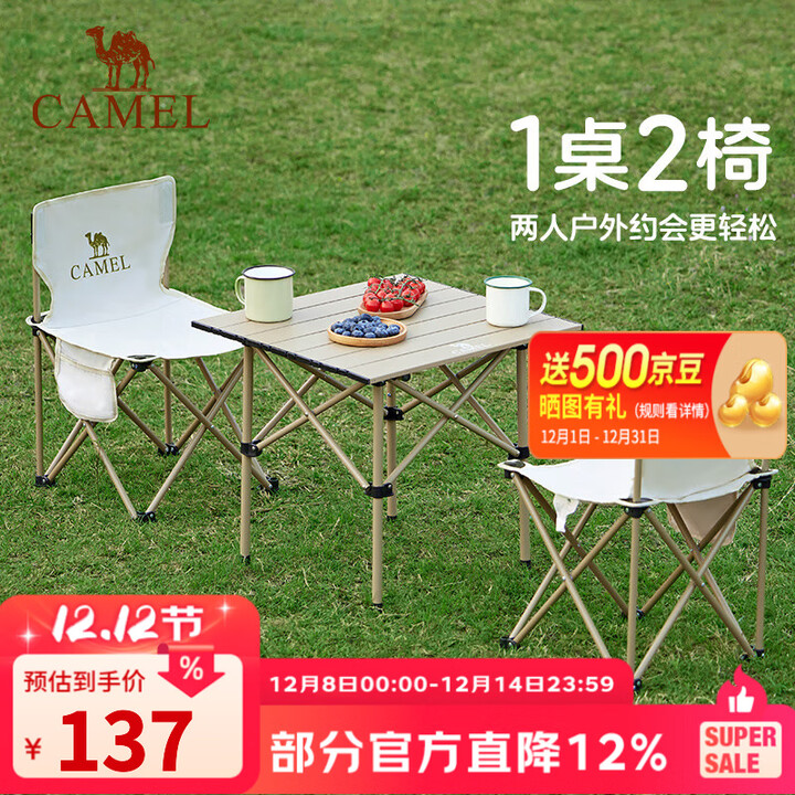 CAMELCROWN户外折叠桌便携式露营桌椅套装碳钢野餐桌子蛋卷桌夜市摆摊 桌椅3件套 赠收纳袋 175BL03009