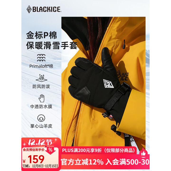 黑冰（BLACKICE）户外防风防泼滑雪手套P棉保暖手套 Z2306 M