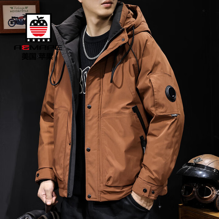 AEMAPE砖红羽绒服男冬季2025新款加厚保暖连帽男士短款潮牌工装外套大码 砖红 XL 适合145-160斤【图片 价格 品牌 报价】-京东