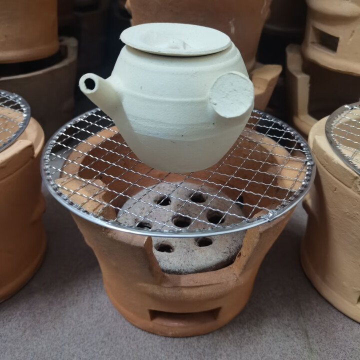 柏潮炭炉火锅炉传统手工土炉老式红泥炉瓦片烧烤泥炉围炉煮茶土陶商用 炭炉+烤网1片+小茶炉1个