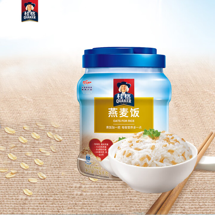 桂格（QUAKER）燕麦饭燕麦片原味1500g 罐装 大米饭...