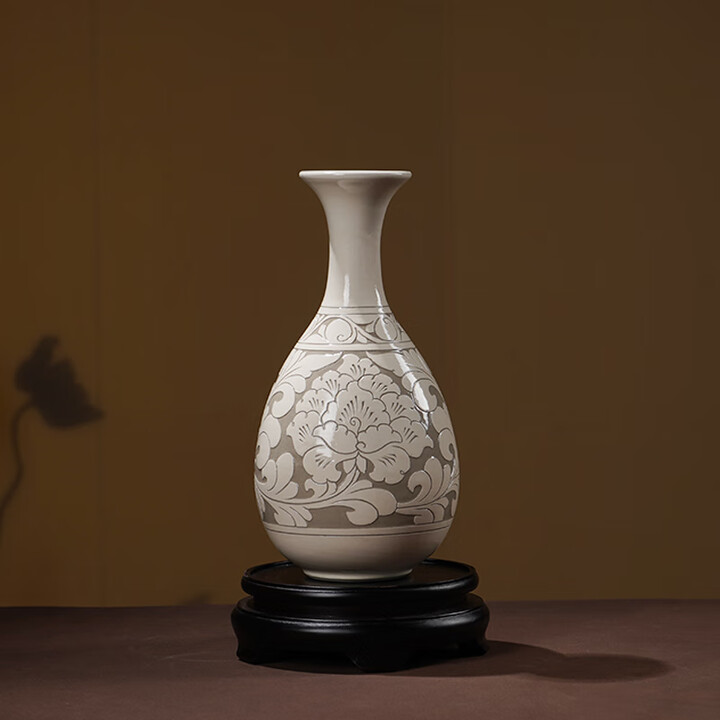 磁州窑纯手工陶瓷花瓶玉壶春邯郸彭城特色礼品桌面摆件 白刻玉壶春 26