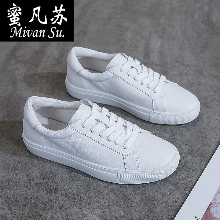 蜜凡苏纯皮小白鞋女里外全皮真的皮软牛皮新款韩版百搭网红平底软底