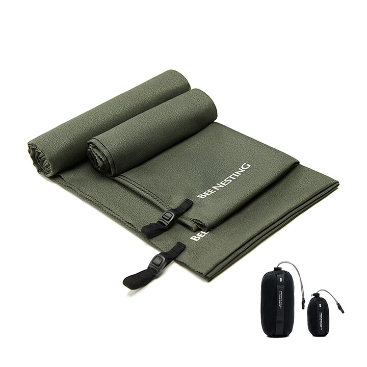 蜂筑BeeNesting旅行压缩毛巾男吸汗运动吸水巾超细纤维超轻抗菌速干巾 墨绿 S面巾(40x40cm)