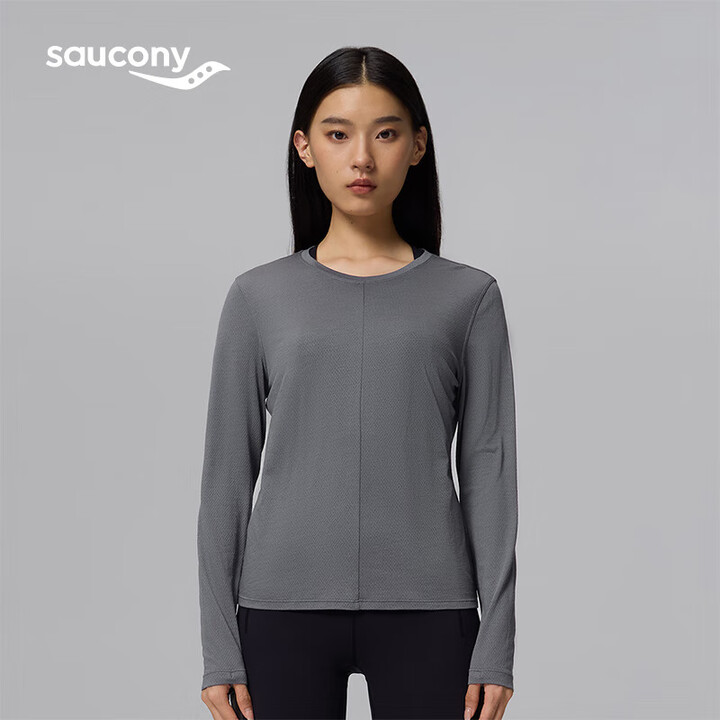 Saucony索康尼长袖针织衫运动生活秋季上衣麻灰灰S