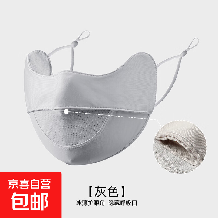 MEJONCY防晒口罩女面罩护眼角遮阳防晒防尘冰丝透气挂耳式可调节 小中网口罩：灰色