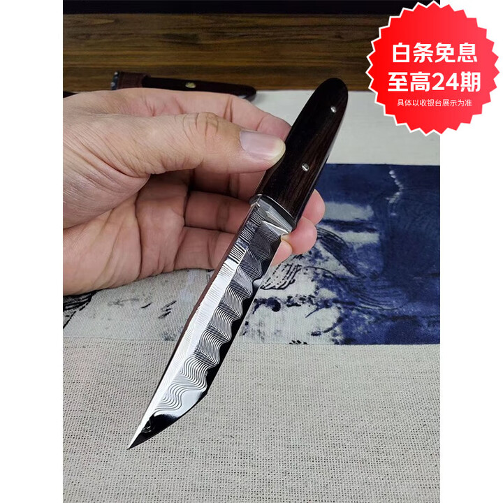 雨轩户外简师傅扶桑直刀VG10刃钢大马士革直刀锻打波浪纹小刀老料黑檀木手柄复古工艺收藏把玩