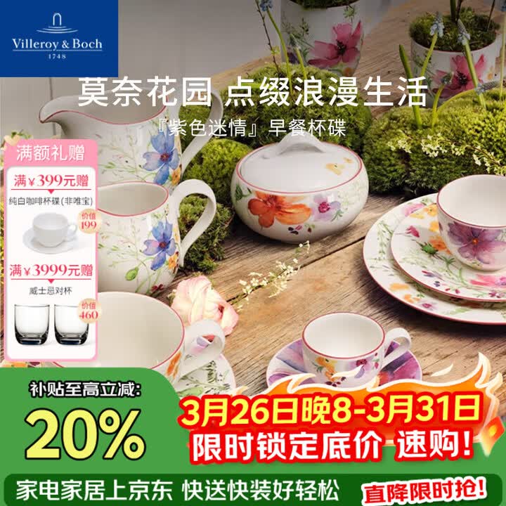 【德国唯宝(Villeroy&Boch)紫色】德国唯宝(Villeroy&Boch)紫色系列早餐杯碟咖啡杯套装茶艺茶杯碟创意个性陶瓷杯水杯情侣 ...