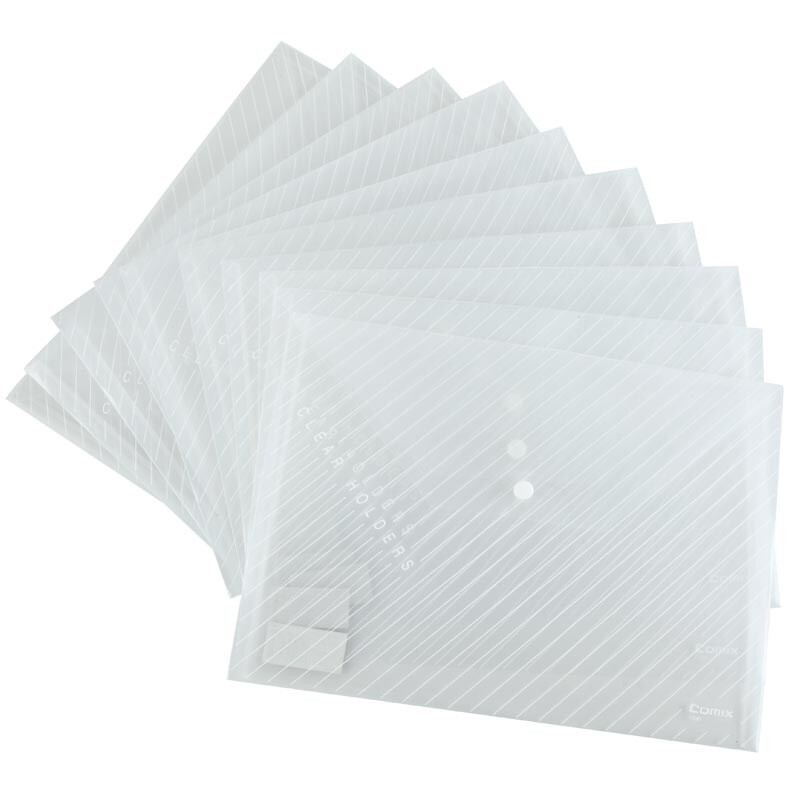 Comix 10 C330 A4 transparent snap bag / document bag / storage bag white office stationery