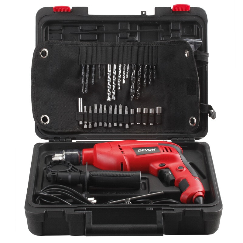 Devon 13mm household percussion drill 1515 toolbox 30 bit accessories set percussion electric drill hand electric drill electric rotary hand drill electric screwdriver hardware electric screwdriver tool