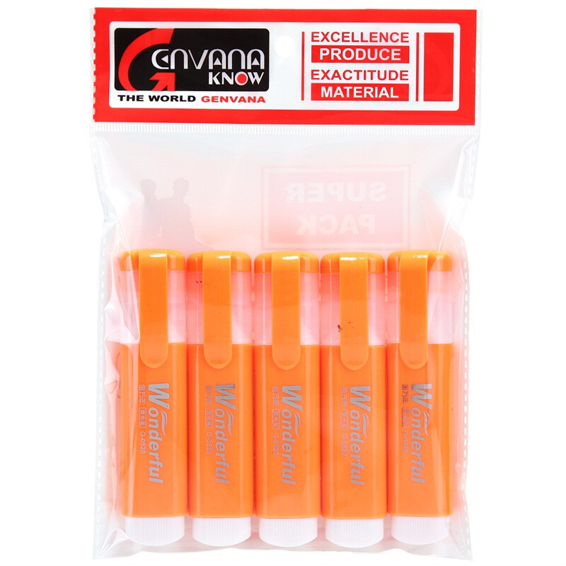 Genvana g-0520 flat fluorescent pen - Orange (5 pieces)
