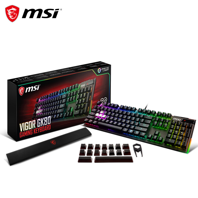 MSI gk80 mechanical keyboard cherry red axis wired game keyboard 104 key RGB keyboard eat chicken Keyboard Black Cherry axis