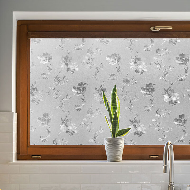 Clear painting thickened frosted glass film glass sticker toilet bathroom office window transparent opaque decoration paste door window decal Hibiscus Flower 90 * 200cm