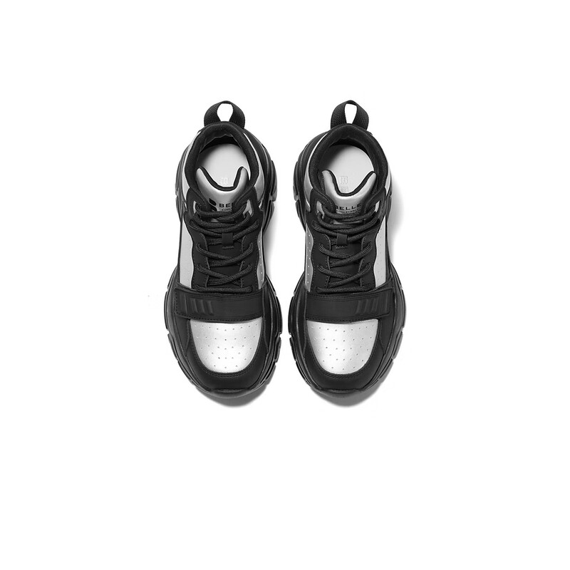 百丽厚底高帮鞋女2023冬季新款运动风撞色休闲老爹鞋B1507DM3 银色 34