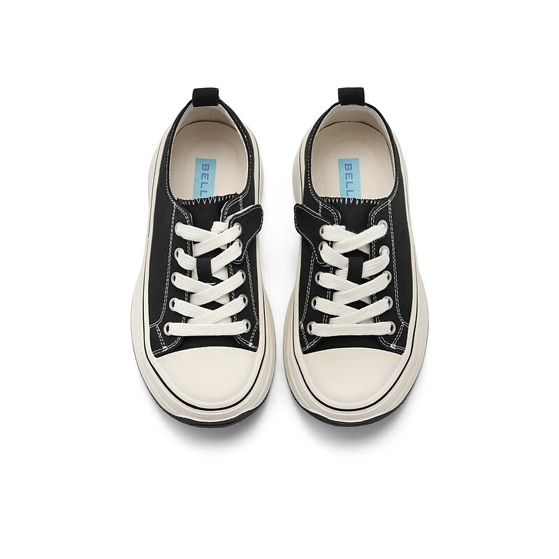 百丽童鞋厚底增高帆布鞋2023秋季新商场同款透气舒适低帮鞋81230C83 黑色 30