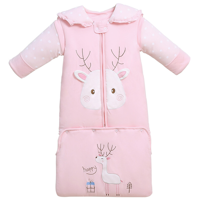 Children's face baby sleeping bag children's autumn and winter thickened anti kick quilt lengthened bag sleeping bag newborn holding quilt lengthened bag 110 Pink