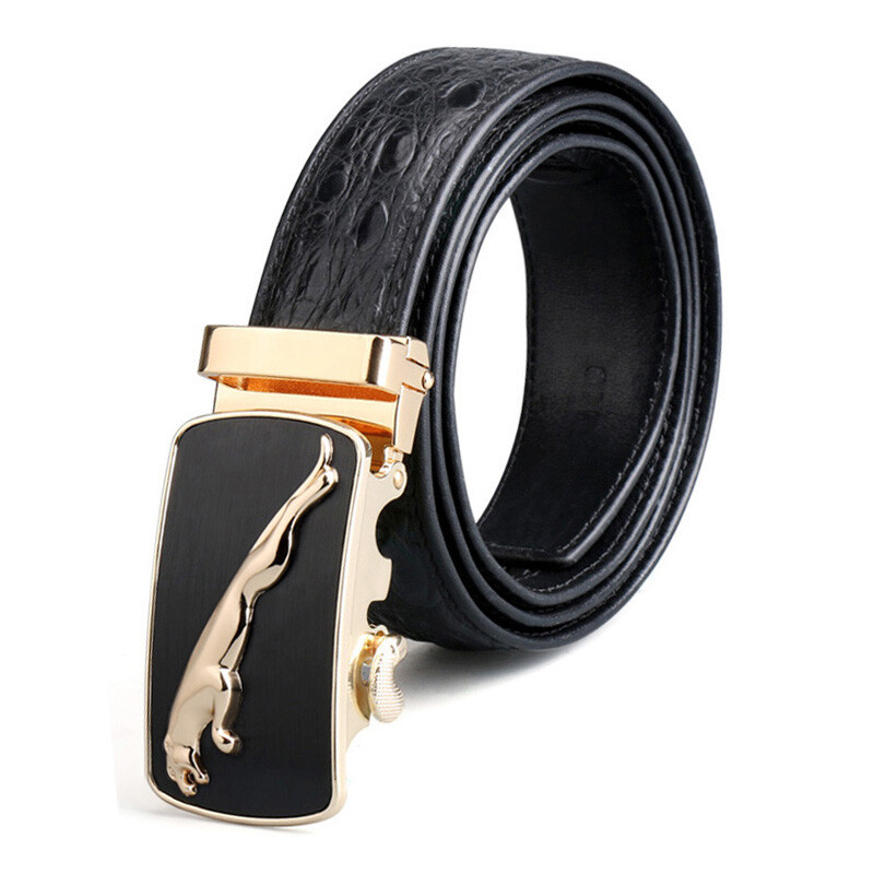5. V. brown business men's trend automatic buckle real crocodile leather belt middle-aged and young leisure men's pants belt black belt leopard button bz8017 120cm