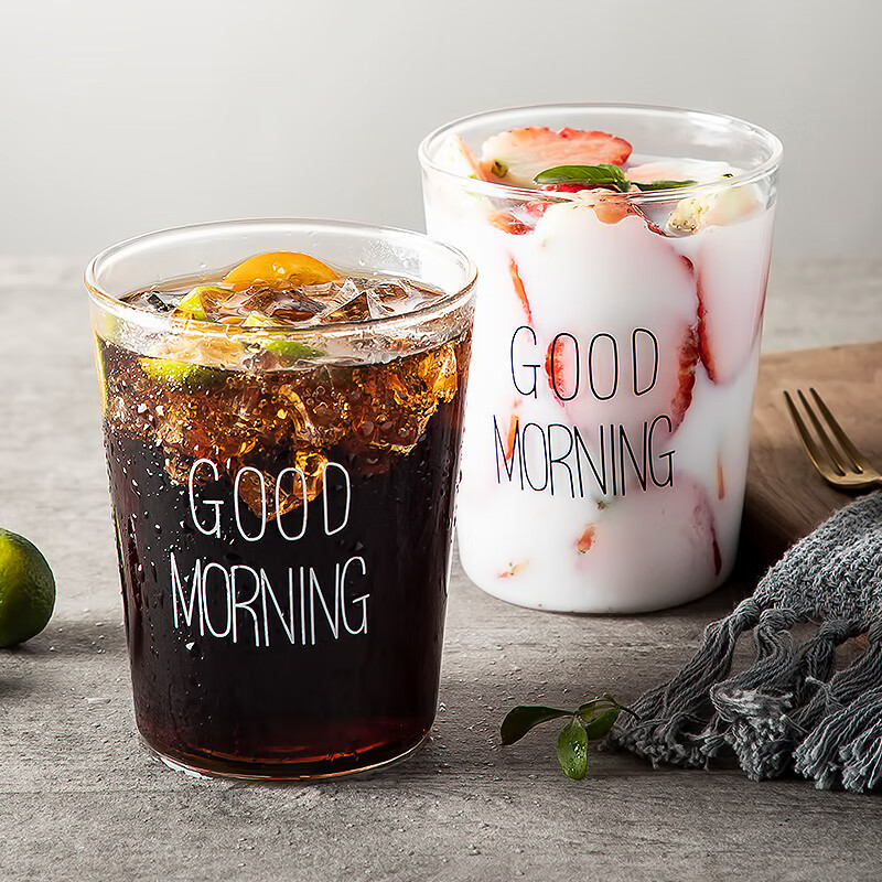 Maxcook glass water cup household water cup tea cup milk cup juice cup breakfast cup wine cup heat resistant microwave cup two piece set mcb197