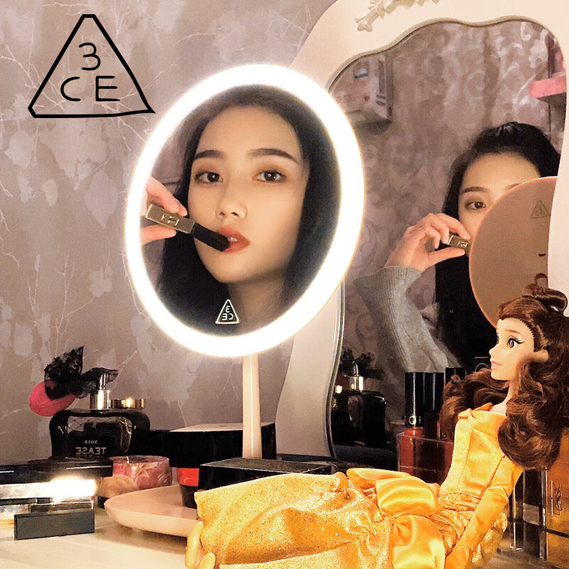 3ce HD daylight smart led makeup mirror with light gift box Tanabata Valentine's Day gift for girl girlfriend's wedding anniversary birthday gift - milk tea beauty mirror