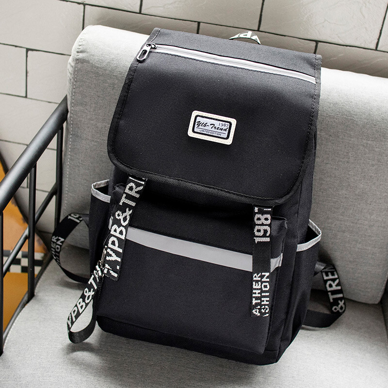 Qingqizhe schoolbag male middle school schoolbag male Korean version college students junior middle school students senior high school students backpack tide college wind large capacity anti splash campus backpack 1860 black