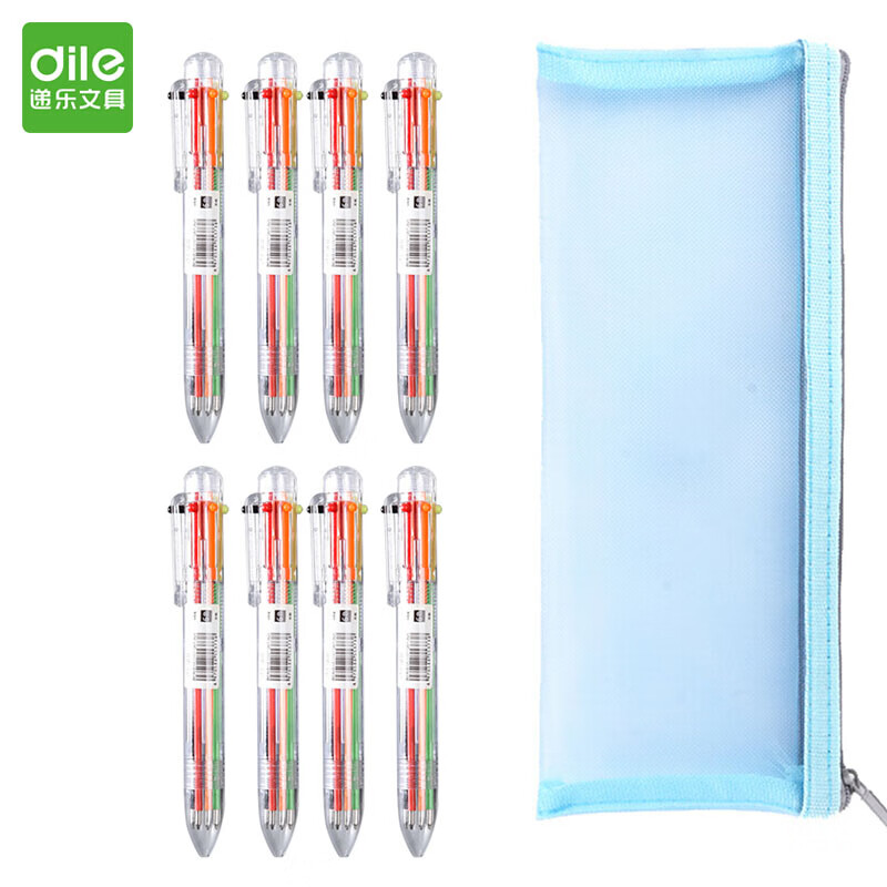 Dile 6-color ball point pen multi-color personality creativity student stationery transparent pen holder multi-function press 8 color oil pens to be loaded into mesh bag color random 3124