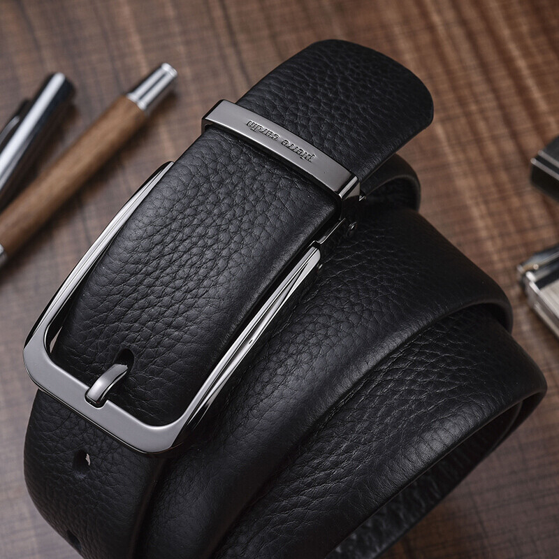 Pierre Cardin belt men's business first layer cowhide leather tungsten steel needle buckle belt simple men's trouser belt holiday gift p9c817204-cya black 110-115