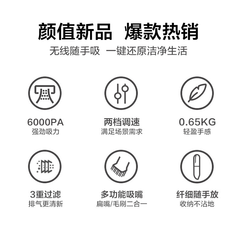 美的（Midea）吸尘器H3无线手持车载吸尘器 车家两用小型大吸力大功率便携外带家庭适用