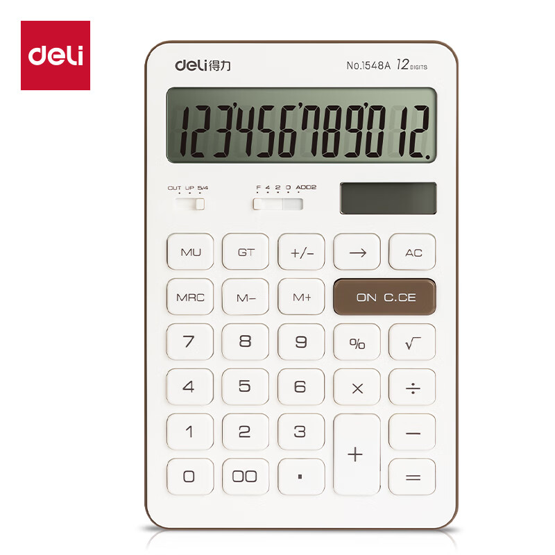得力(deli)双电源平板式计算器 12位大屏桌面计算机 白色 1548A