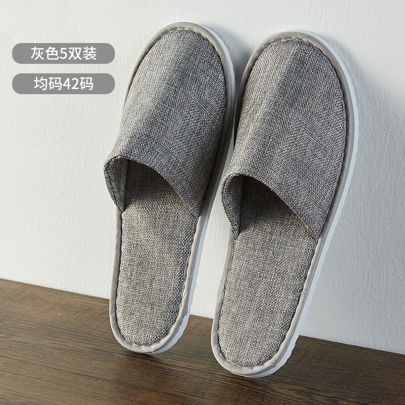 Bangini disposable slippers hospitality floor slippers men's and women's travel hotel beauty salon non slip linen cotton slippers 5 pairs men's 42 sizes all gray