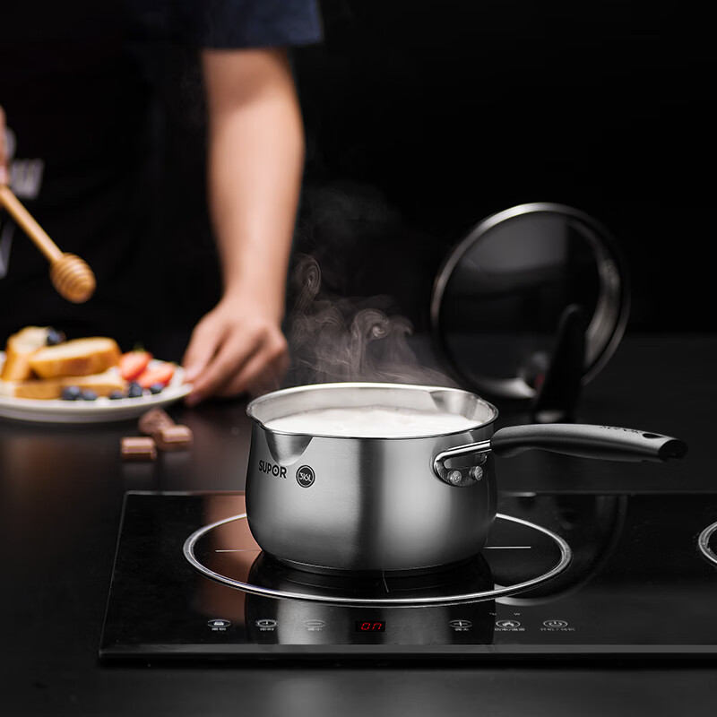 SUPOR small red circle 316L medical stainless steel milk pot with vertical cover of 16cm, thickened double bottom, infant auxiliary food pot, induction cooker, gas general soup pot, stew pot et16jbs01