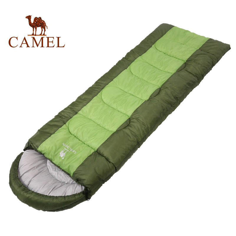 Camel sleeping bag adult Outdoor Travel Portable autumn and winter thickened camping cold proof single adult dirty sleeping bag a8w03002 military green / fruit green left 1.6kg