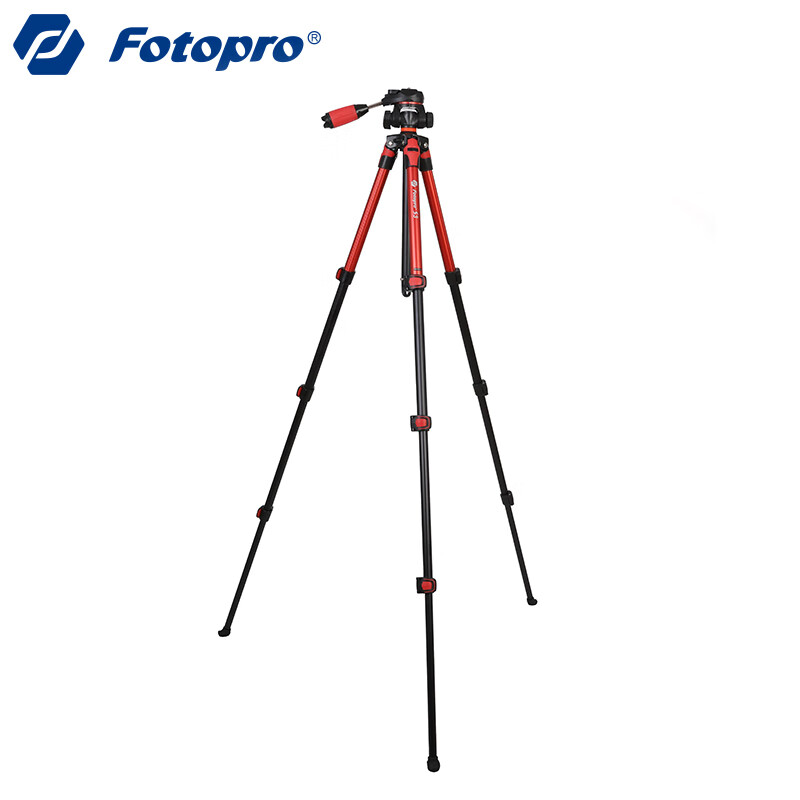 Fotopro S3 two-dimensional PTZ aluminum alloy 25# tube photography camera portable travel PTZ tripod anchor live broadcast support black + Red